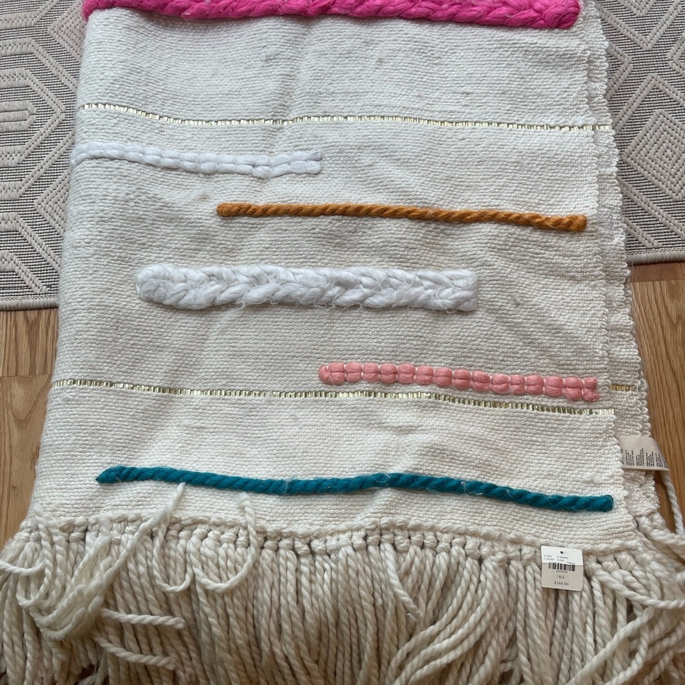 NWT Anthropology wool/cotton White multicolored textured throw for bed/couch - Picture 8 of 14